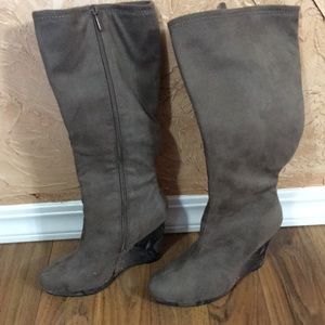 Gray Suede tall boot wedges